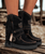 With her bohemian soul, Arya is designed to break the most artistic hearts. 
The vintage look of Arya is achieved thanks to our special treatment that allows you to create a unique style for every pair made. Available in this gorgeous Carbon Black leather that makes the boot suitable for any outfit.