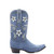 These boots are a stunning blend of bold western heritage and soft, feminine artistry ??

Crafted in a rich, dusty blue suede, they immediately stand out with their unique color and velvety texture. The shaft is beautifully adorned with intricate floral embroidery in soft whites, greens, and subtle earth tones, creating a delicate, hand-crafted feel that contrasts perfectly with the rugged western silhouette.

Woven into the design are longhorn motifs, adding that unmistakable western spirit, while metal stud detailing traces the curved panels of the shaft, giving the boots dimension and a touch of edge.

The shape is classic and flattering, featuring a mid-calf shaft, a sleek pointed “4 long” toe, and a stacked heel for effortless wear. Subtle stitching along the foot enhances the craftsmanship without taking away from the detailed upper.

Overall, these boots feel fresh, distinctive, and effortlessly cool—a perfect mix of statement color, timeless western design, and romantic detailing