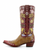 Inspired by wildflower meadows and heirloom craftsmanship, this handcrafted cowboy boot transforms a classic Western silhouette into a wearable work of art.

The foot is crafted from distressed honey tan leather that develops even more character with every wear, while the rich burgundy shaft provides a dramatic backdrop for an intricate garden of embroidered blooms. Soft shades of blush pink, butter yellow, sage green, lavender, and ivory create a vibrant floral tapestry that climbs the shaft, giving the boot an unmistakable bohemian charm.

Contrasting burgundy leather overlays wrap the toe, heel counter, and pull tabs, accented with ivory diamond-shaped inlays that add a subtle Southwestern influence. A classic snip toe and stacked leather walking heel complete the timeless cowboy silhouette, making these boots as comfortable as they are unforgettable.