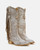 Description
Kimmy is the new El Vaquero mid-leg western boot with side fringes and a slouchy bootleg. It features a new leather sole with a 4 cm wood heel and an anti-slip rubber section for ultimate comfort. Crack effect white calf presents a striking resemblance to ceramic with its unique texture and finish. Crafted from premium white calf leather, this material is meticulously treated to create a crackled surface that mirrors the intricate and sophisticated patterns of fine ceramic.

Details
Western boots
4 cm wood heel
Vintage Treatment
100% Calf suede
Metal details 100% nickel-free
Leather sole
Anti-slip rubber underheel