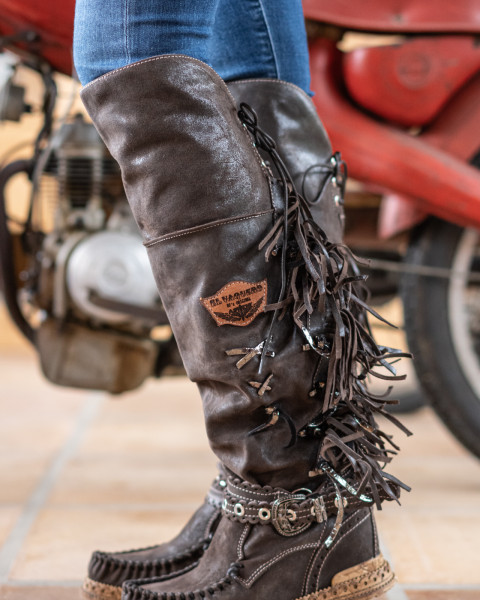 EL VAQUERO Delilah Apex Barrel Brown Fur Wedge Moccasin Boots