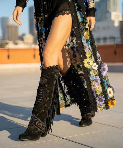 希少 CAPELTA ROCK STAR Y2K Cowboy Boots 37 EL VAQUERO Katherine Silverstone Carbon Tall Fringe Boots