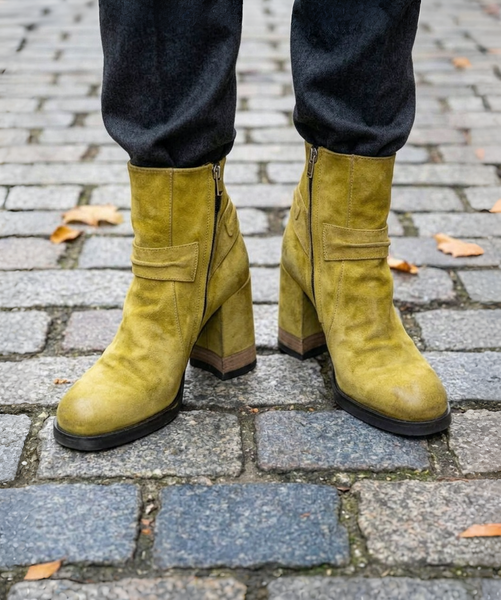 A.S.98 LUCIO DETOX MUSTARD HARNESS BUCKLE PLATFORM LEATHER BOOTS