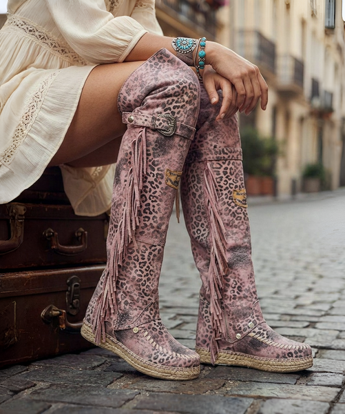 はるこ　EL RODEO ロンᎢ EL VAQUERO Coleen Leomarble Rose Wedge Moccasin Boots - BootJunky.com