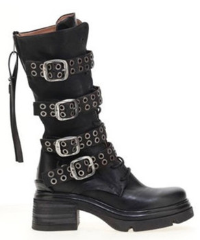 Buckle up Buttercup...this is your go to biker boot for the fall/winter 2019 collection.

The A.S.98 Ellington is a biker style boot with multiple chrome studded boot belts fashioned over a soft Italian leather shaft.
 
The soft supple european leather is hand stitched to give you a long lasting and comfortable fit.  These gorgeous boots are a perfect mix of punk and elegance suitable for everyday wear no matter the occassion.  The inside zipper allows for easy on and off.
Leather Upper 
Rubber Sole 
1.75" Heel 
14.25" Shaft 
11" Shaft Circumference