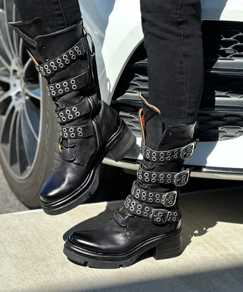 【Anyone more】Aps Biker Buckle Middle Long Boots MADE] Bargain Biker Buckle Middle Boots - BLACKUP | 60