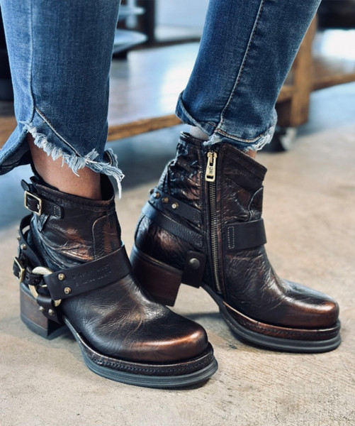 A.S.98 CARTER ANTIQUE BRONZE CALVADOS RUB OFF LEATHER BOOTS