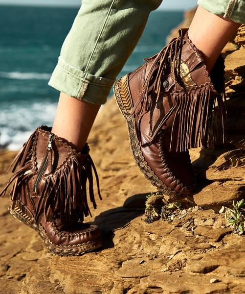 EL VAQUERO Cloe Wild Choco Brown Wedge Moccasin Leather Boots