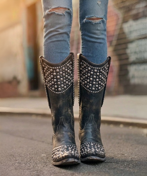 L 676-1 Old Gringo Leigh Ann Vesuvio Black Beige Leather boots