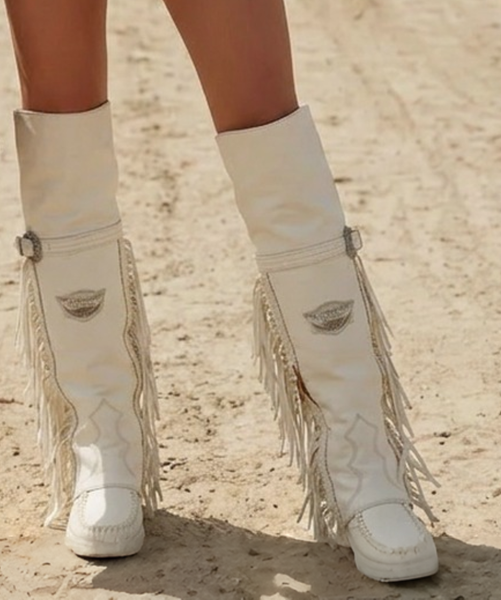 EL VAQUERO Coleen Rag Offwhite Wedge Moccasin Boots - BootJunky.com