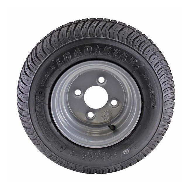 16.5X6.50-8 Loadstar Trailer Tire LRC on 4 Bolt Silver Wheel