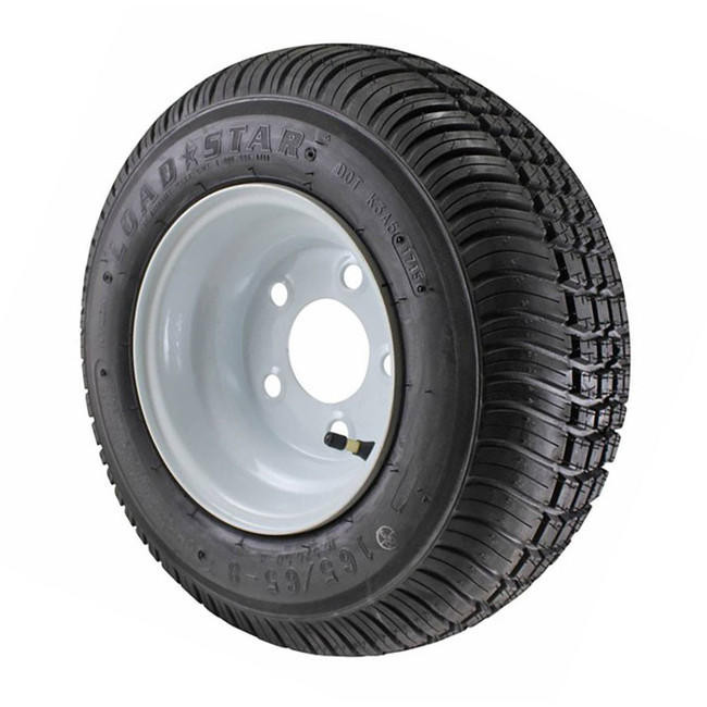 16.5X6.508 Loadstar Trailer Tire LRC on 5 Bolt White Wheel
