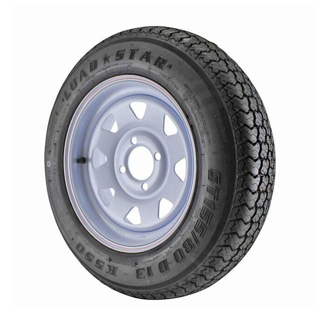 ST155/80D13 Loadstar Trailer Tire LRC on 4 Bolt White Spoke Wheel