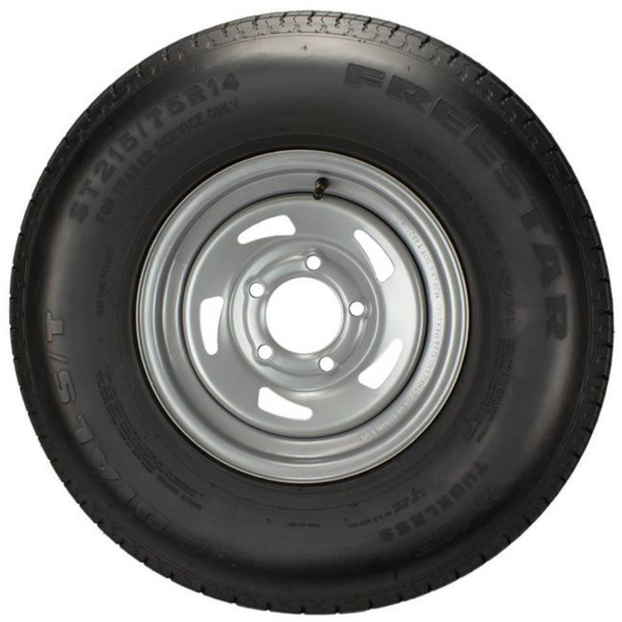 ST215/75R14 Freestar Trailer Tire LRC on 5 Bolt Silver Blade Wheel