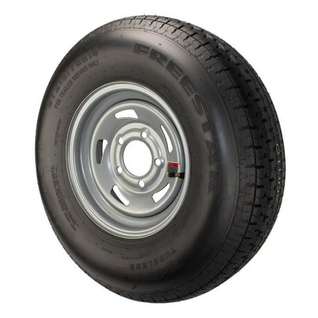 ST215/75R14 Freestar Trailer Tire LRC on 5 Bolt Silver Blade Wheel