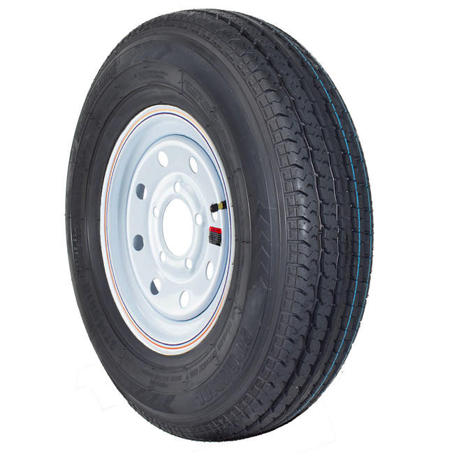 ST145/R12 Trailer King Trailer Tire LRE on 5 Bolt White Mod Wheel