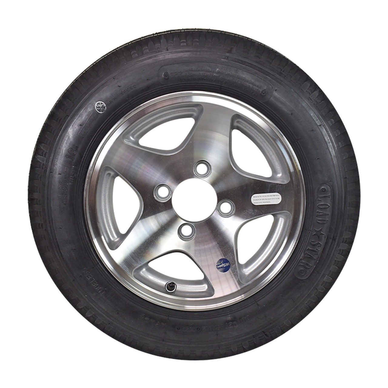 4.80X12 Loadstar LRC Trailer Tire on 4 Bolt Aluminum Series 04 Wheel