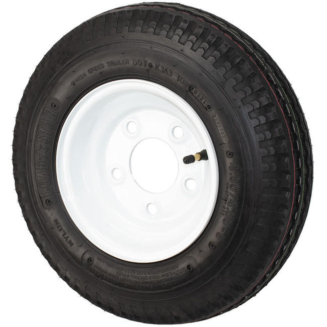 4.80X8 Loadstar Trailer Tire LRC on 5 Bolt White Wheel