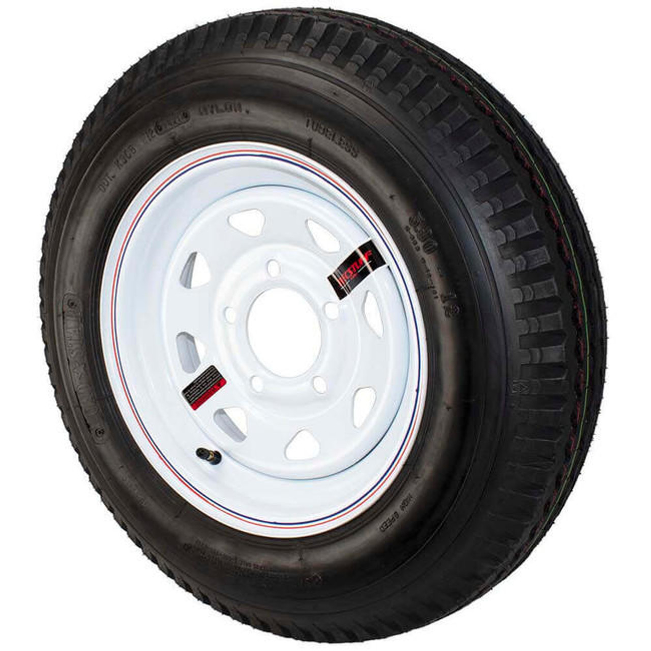 5.30X12 Loadstar Trailer Tire LRC on 5 Bolt White Spoke Wheel