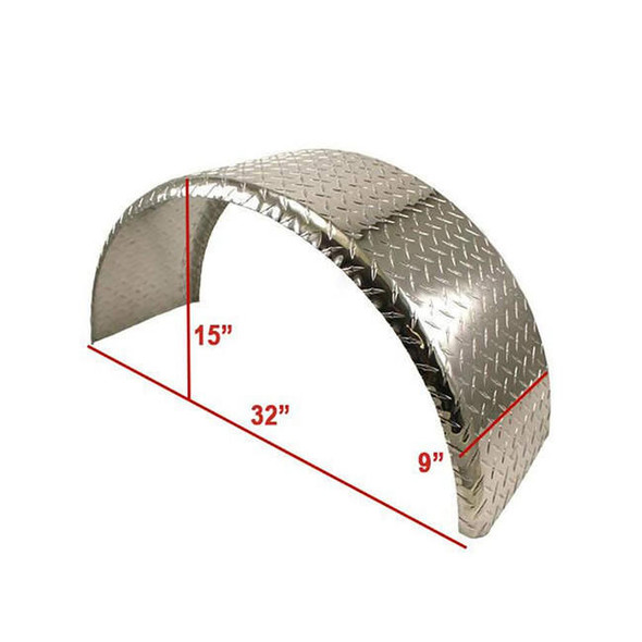 RockStopper 32x9 Aluminum Tread Plate Trailer Fender - Single Axle Round - One Fender