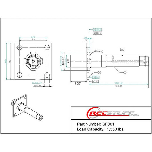 Karavan Trailers 1350 Lbs. Sure Lube Trailer Spindle With Brake Flange - Model 2466 - STRAIGHT
