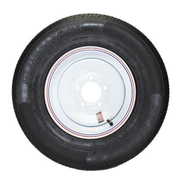 GlobalTrax ST145/R12 GlobalTrax Trailer Tire LRD on 5 Bolt White Solid Wheel