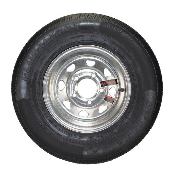 GlobalTrax ST145/R12 GlobalTrax Trailer Tire LRD on 5 Bolt Galvanized Spoke Wheel