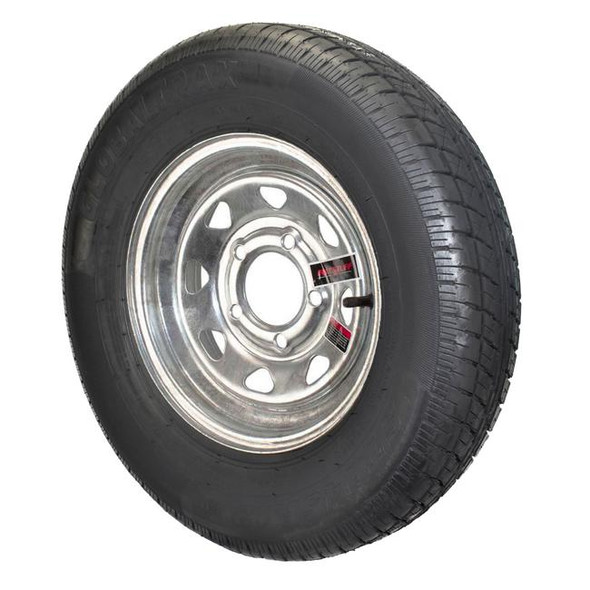 GlobalTrax ST145/R12 GlobalTrax Trailer Tire LRD on 5 Bolt Galvanized Spoke Wheel