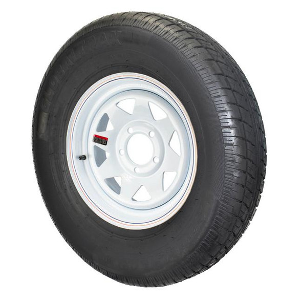 GlobalTrax ST145/R12 GlobalTrax Trailer Tire LRD on 5 Bolt White Spoke Wheel