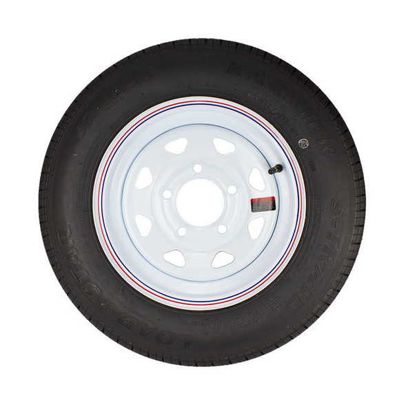 Kenda ST145/R12 Loadstar Trailer Tire LRD on 5 Bolt White Spoke Wheel