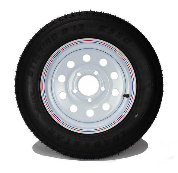 Kenda ST155/80D13 Loadstar Trailer Tire LRC on 5 Bolt White Mod Wheel