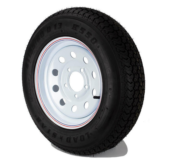 Kenda ST155/80D13 Loadstar Trailer Tire LRC on 5 Bolt White Mod Wheel