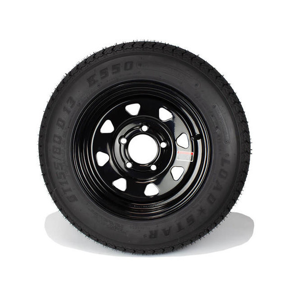 Kenda ST155/80D13 Loadstar Trailer Tire LRC on 5 Bolt Black Spoke Wheel