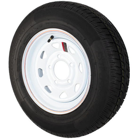 GlobalTrax ST145/R12 GlobalTrax Trailer Tire LRE on 5 Bolt White Spoke Trailer Wheel