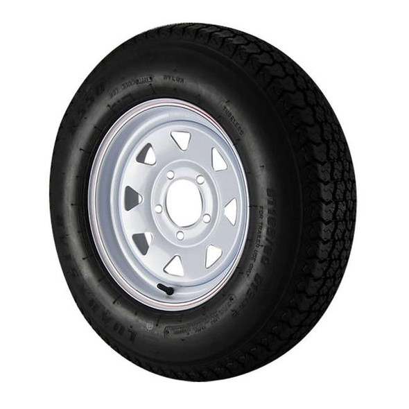 Kenda ST185/80D13 Loadstar Trailer Tire LRD on 5 Bolt White Spoke Wheel