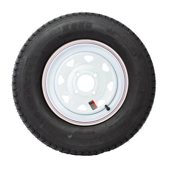 Kenda ST175/80D13 Loadstar Trailer Tire LRD on 4 Bolt White Spoke Wheel