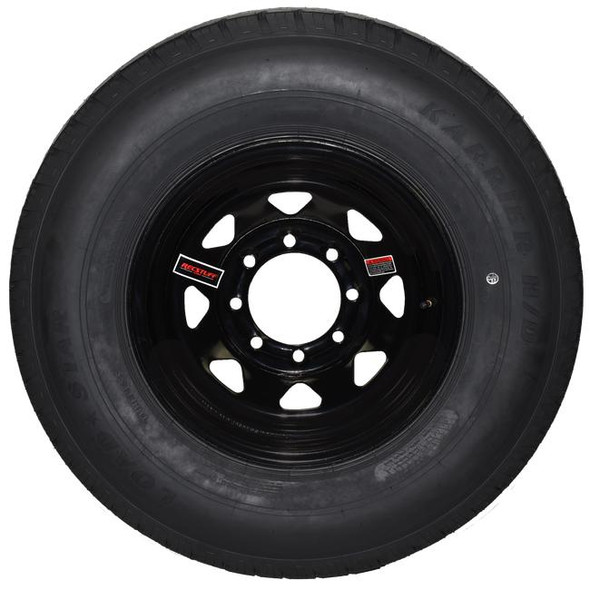 Kenda ST235/85R16 Loadstar Trailer Tire LRF on 8 Bolt Black Spoke Wheel 