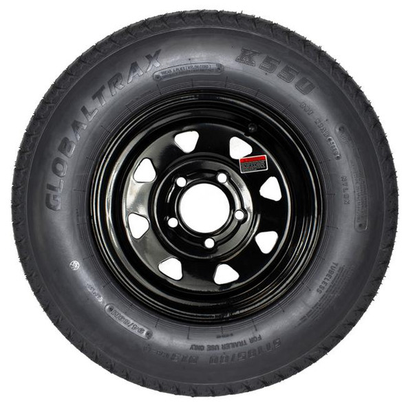 GlobalTrax ST185/80R13 GlobalTrax Trailer Tire LRD on 5 Bolt Black Spoke Wheel