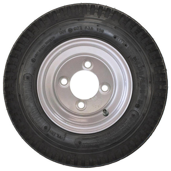 4.80X8 GlobalTrax Trailer Tire LRC on 4 Bolt Silver Bell Wheel