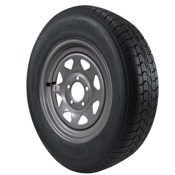 ST205/75D15 GlobalTrax Trailer Tire LRC on 5 Bolt Silver Spoke Wheel