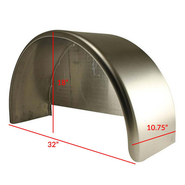 2 Pack - 32x10-3/4" Single Axle Smooth Aluminum Trailer Fenders with Back Plate