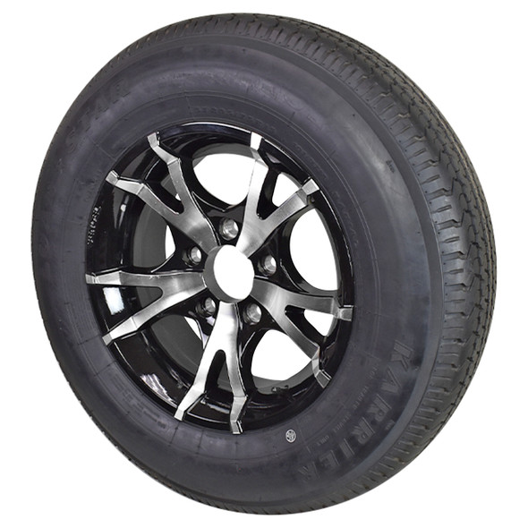 ST205/75R15 Loadstar Trailer Tire LRC on 5-Bolt Aluminum T07 Wheel - Black Inlay - BLEMISHED