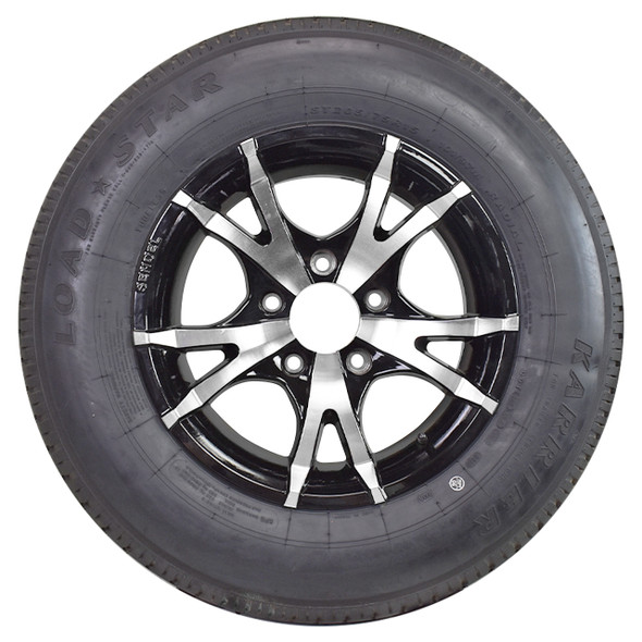 ST205/75R15 Loadstar Trailer Tire LRC on 5-Bolt Aluminum T07 Wheel - Black Inlay - BLEMISHED
