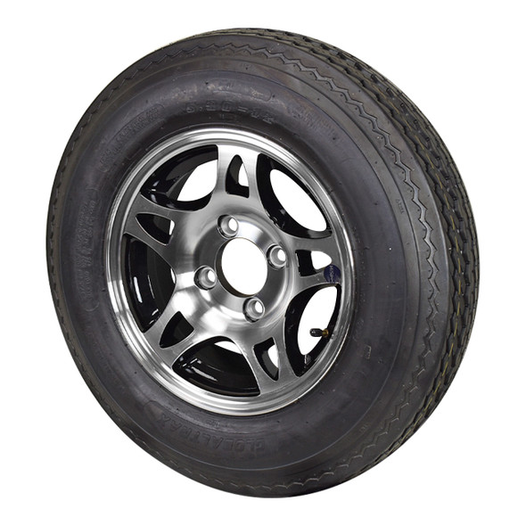5.30x12 GlobalTrax Trailer Tire LRC on 4-Bolt Aluminum S5 Wheel - Black Inlay