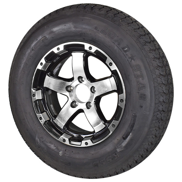 ST225/75D15 Loadstar Trailer Tire LRC on  5-Bolt Aluminum T08 Wheel - Black Inlay - (DOT Date 29/20) - BLEMISHED
