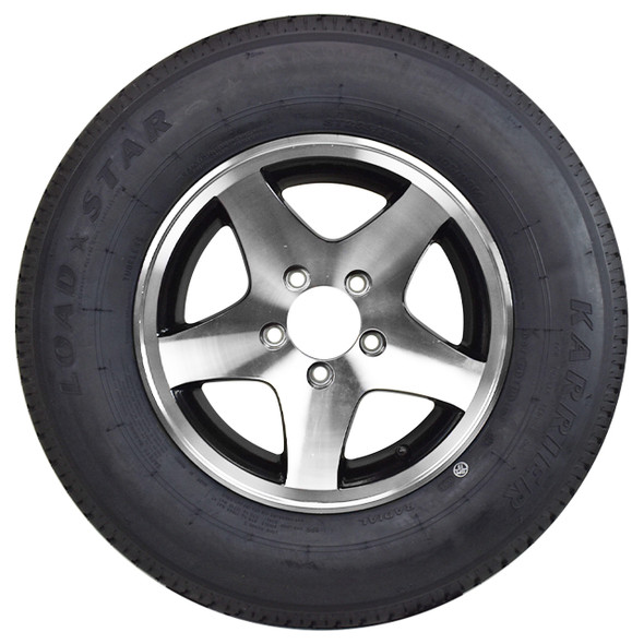 ST205/75R14 Loadstar Trailer Tire LRC on 5-Bolt Aluminum Series 04 Wheel - Black Inlay - (DOT Date 48/23)