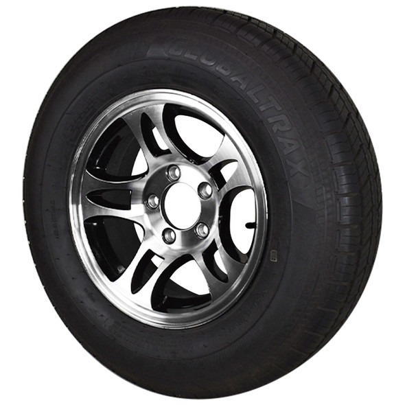 ST205/75R14 GlobalTrax Trailer Tire LRC on 5-Bolt Aluminum T03 Wheel - Black Inlay - (DOT Date 28/22)