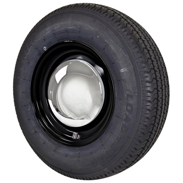 ST205/75R14 Loadstar Trailer Tire LRC on 5 Bolt Conventional Wheel - Black with Moon Cap