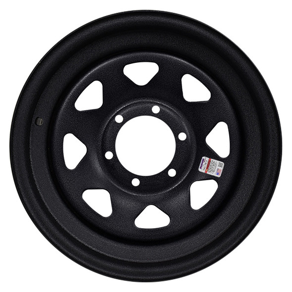 15X6 6-Lug on 5.5" Galvstar Spoke Trailer Wheel - Black Pebbled