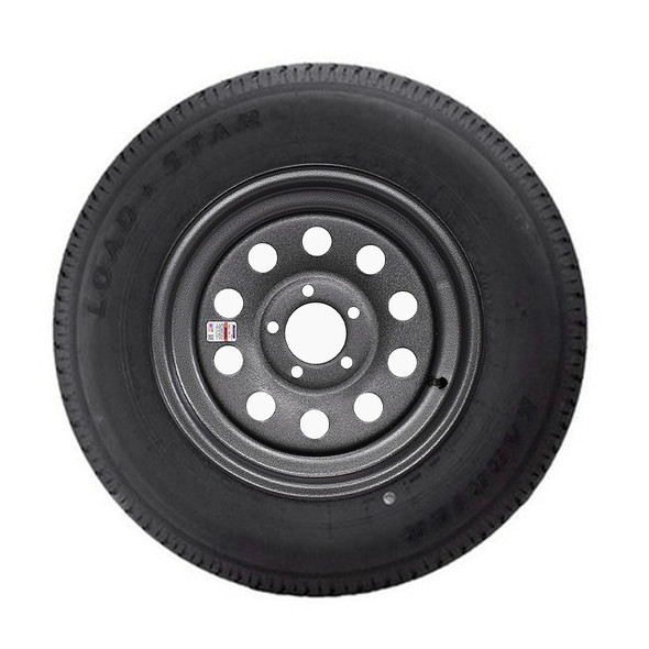 ST205/75R15 Loadstar Trailer Tire LRC on 5 Bolt Galvstar Mod Wheel - Silver Pebbled